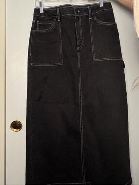 love, Fire Black Denim Skirt with White Contrast Stitching